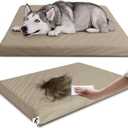 Waterproof Dog Bed for Crate Pad, Leather Brown Hair Resistant Dog Beds with Wipeable Covers, Easy Clean Large Mattress Pet Mat