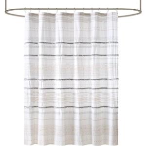 INK+IVY NEA 100% Cotton Shower Curtain Boho Tassels, Multi-Color Stripe Print Machine Washable, Modern Home Bathroom Dcor Bathtub Privacy Screen, 72" x 72", Off White/Gray