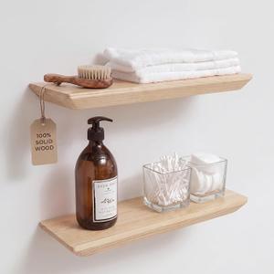 Floating Shelves for Wall - Solid Pine Wood Wall Shelf - Bathroom Shelves - Wall Shelves for Bedroom - Floating Shelf for Wall Mounted Shelves - 16x6.7x1.2 inch - Set of 2 (Natural Color)
