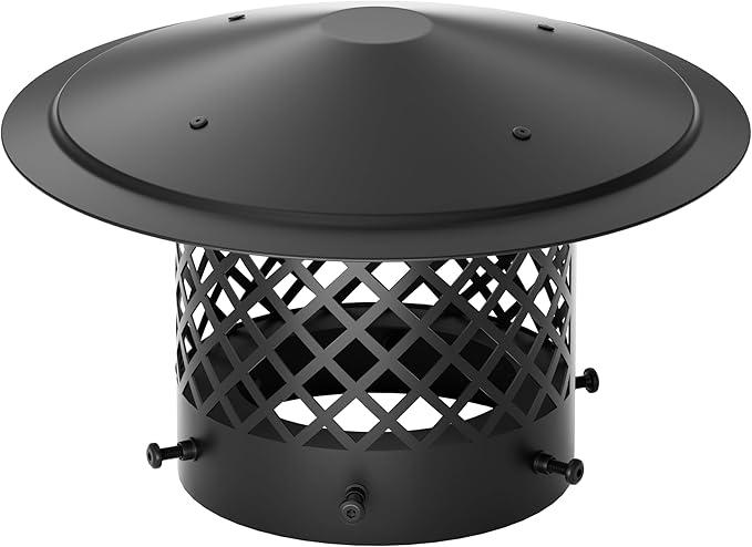 8 Inch Round Chimney Cap, Cone Top Chimney Cap with Screen 8 Inch Round Roof Rain Cover for Wood Stove Pipe Topper, Fireplace Exhaust Roof Vent Cover-Galvanized Steel, Better Airflow Ventilation
