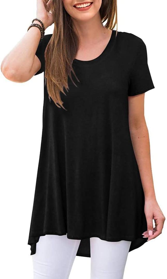POPYOUNG Women's Summer Long Tunic Top To Wear With Leggings Short Sleeve Shirt Loose Fit Dressy, Size: X-Large