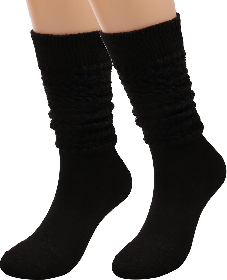 Galsang Women's Socks Thick Knit Wool Thermal Casual Crew Socks, Cozy Warm Slouch Cotton Knit Calf Socks Gift For Women, One Size