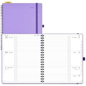 POPRUN 2026 Planner (Jan.-Dec.), Large-8.5" x 10.5", Horizontal Weekly Notebook, 12-Month Calendar Book with Monthly Tabs, Spiral Soft Cover, Inner Pocket, 100 GSM - Lavender