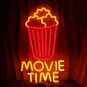 Movie Time Neon Sign Dimmable Movie Night Neon Sign Wall Decoration Gift for Cinema Game Room Man Cave Theater Party 10 * 16.4 Inch (Popcorn-Red)