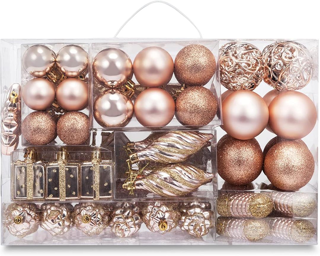 Christmas Balls Tree Ornament Set Shatterproof Assorted Hanging Decorations in a Hand-held Gift Package for Xmas Tree Decor72ct, Champange