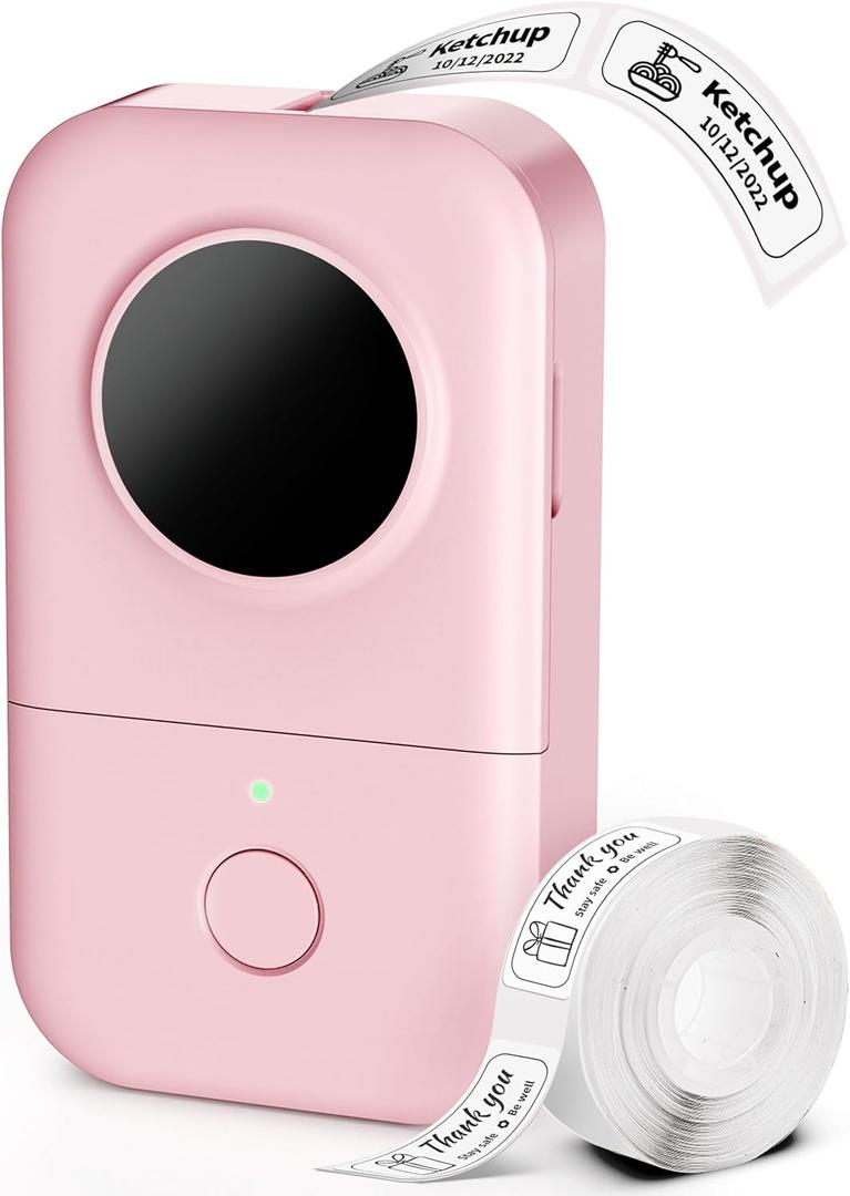 Phomemo Label Maker, D30 Label Maker Machine with Tape, Mini Bluetooth Label Makers, Small Portable Thermal Label Printer, Sticker Maker for Home Kitchen School Classroom Teacher Office Supplies (Pink)