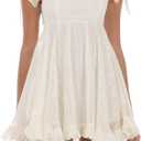 Women's Babydoll Mini Dress Shoulder Tie Strap Backless Short Flowy Dress Summer Casual Beach Vacation Sundress Outfit (White/Cream)