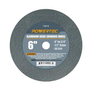 POWERTEC Bench Grinder Wheel 6 Inch 60 Grit, Aluminum Oxide Grinding Wheel for Bench Pedestal Grinder, 3/4" Thick 1/2" Arbor, Sharpening & Shaping Drill Bits, Blade, and Chisel 1PK (15515)