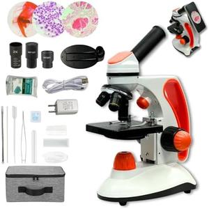 MicroMarvels Metal Body Compound Microscope for Students, 40X-2000X Dual LED Light, Biological Microscope for Home School Lab, with Type-C Power & Phone Adapter