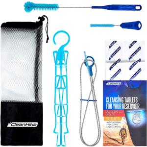 Reservoir Hydration Bladder Cleaning Kit - 6-In-1 Water Reservoir Cleaning Kit Of 3 Brushes, Collapsible Frame, (12) Cleansing Tablets & Carry Pouch - Cleaner Set For Back Pack Bladder