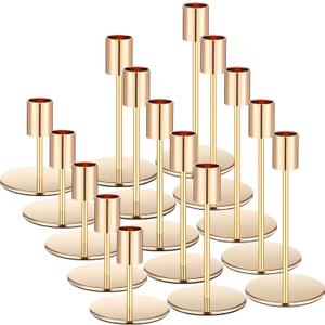 Sieral Candle Holders Bulk Taper Candlesticks Holders Set Modern Decorative Metal Candelabras for Wedding Anniversary Home Dinning Table Centerpiece Xmas Party Decor(Gold,15 Pcs)