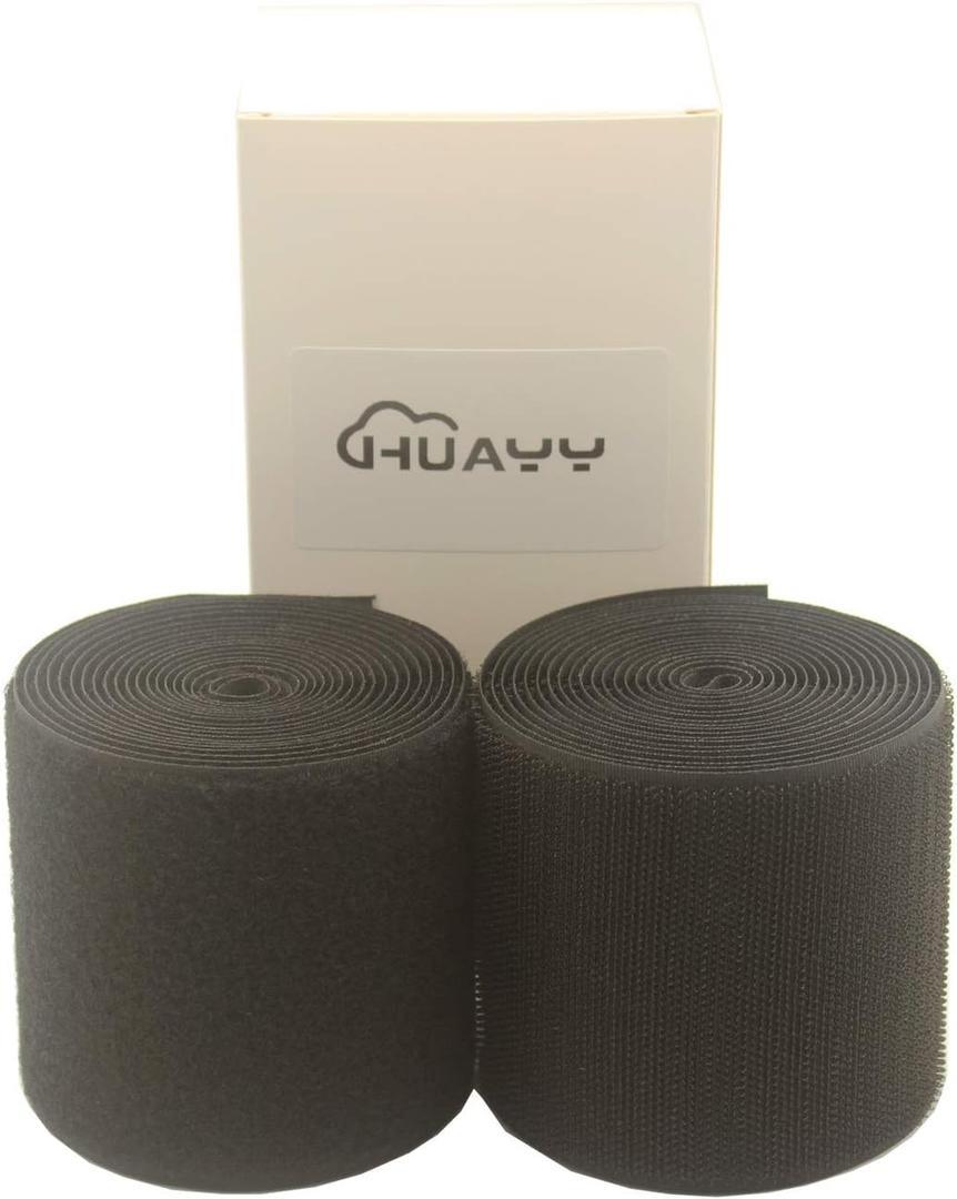 HUAYY 3 Inches Width 3 Yards Length,Sew on Hook and Loop Style,Non-Adhesive Nylon Strips Fabric,Black (3in x 3yd)
