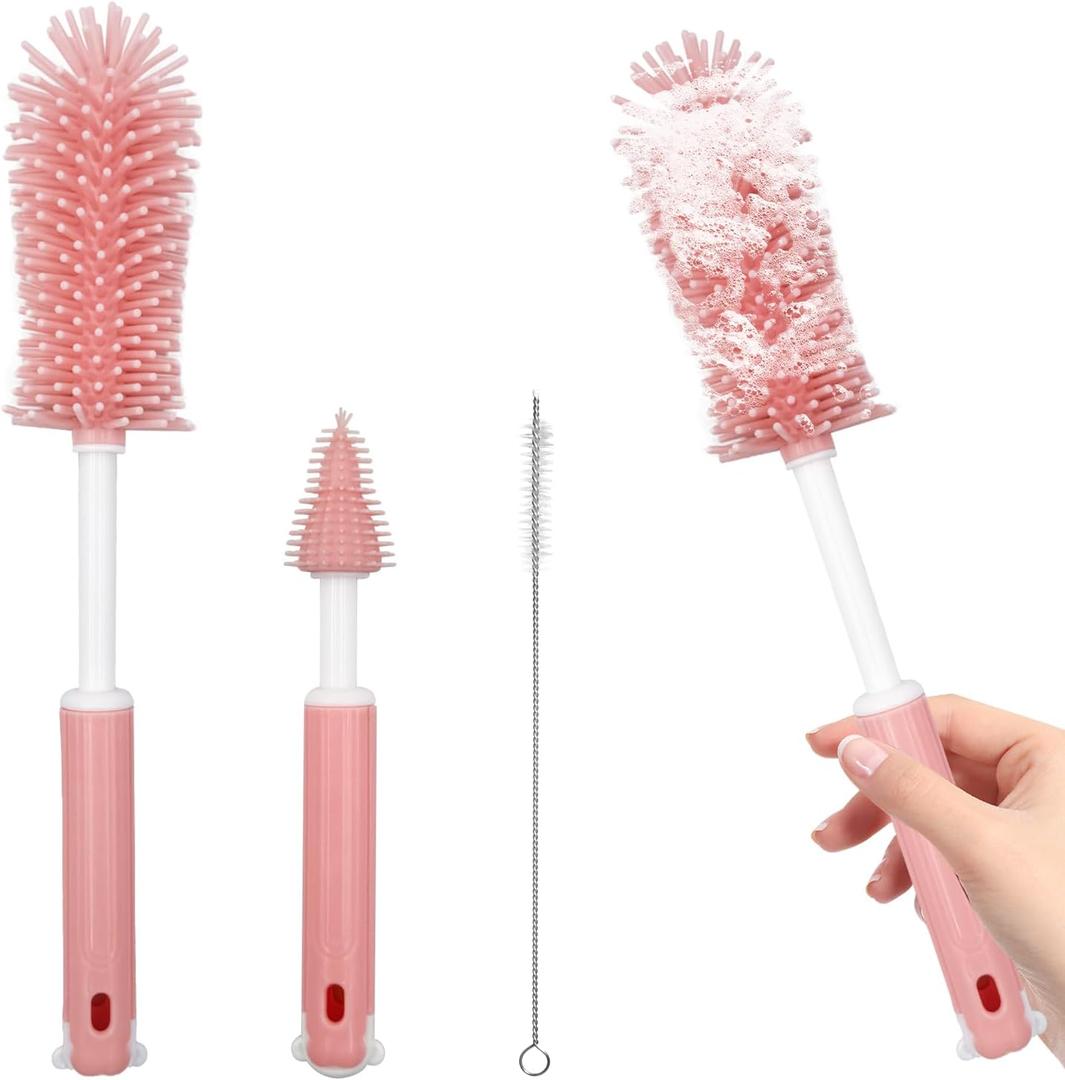 Cleaning Brush Kit,Bottle Brush Washer Set for Breast Pumps, Baby Bottle Nipple Pump Parts Cleaner Compatible with Momcozy, Medela,NCVI,Lansinoh and More Brands (Pink)