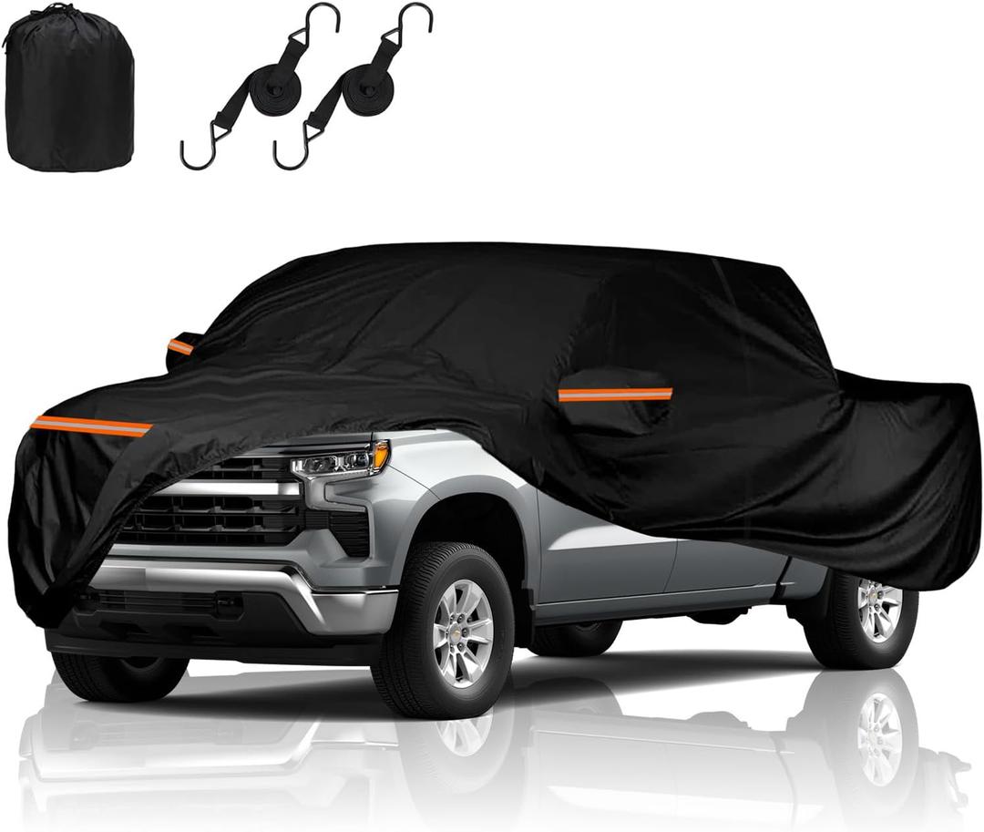 Truck Cover Fit Chevy Silverado 1500(1998-2025) Crew Cab Short Bed with Door Zipper All Weather Waterproof Rain Snow UV Sun Protector