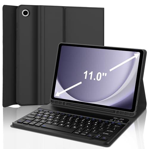 Keyboard Case for Samsung Galaxy Tab A9+ Tablet 11”, Dechatable Keyboard Bluetooth, Smart Cover Galaxy A9 Plus Tablet Case with Keyboard, Leather Folio Case for Tab A9 Plus with Pencil Holder, Black
