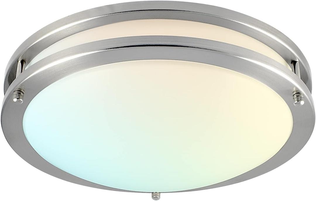 LUXRITE 12 Inch LED Flush Mount Ceiling Light, CCT Color Temperature Selectable 2700K | 3000K | 3500K | 4000K | 5000K, Dimmable Ceiling Light Fixture, 14W, 1120 Lumens, Energy Star, ETL Listed (Brushed Chrome - 5 Colors)