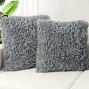 TOONOW Set of 2 Decorative Throw Pillow Covers 20x20, Gray Fluffy Pillow Covers New Luxury Faux Fur Square Sofa Pillow Covers for Sofa Couch Living Room Bedroom, No Pillow Insert (Grey)