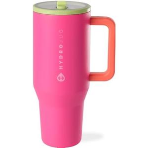 HydroJug Traveler - 40 oz Water Bottle with Handle & Flip Straw - Fits in Cup Holder, Leak Resistant Tumbler-Reusable Insulated Stainless Steel & Rubber Base - Gifts for Women & Men, Orchid