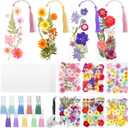 344 Pcs Pressed Flower Bookmark Making Kit, 50 Laminating Pouches with 242 Dried Flowers, 50 Tassels, Tweezer and Punch, Party DIY Crafts Bookmark for Reading Women Kids