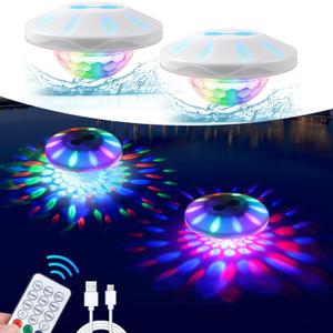 Rechargeable Floating Pool Lights: 2 Pack Pool Light That Float with RGB Color Changing Upper and Lower Floating Lights Remote Control IP68 Waterproof Bathtub Lights for Pond Garden Party