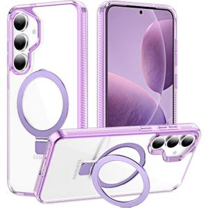 STERKER Designed for Samsung Galaxy S25 Case Magnetic Ring Stand [Military Grade Drop Protection][Compatible with Magnetic] Not Yellowing Slim S25, Clear Purple