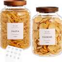 Set Of 2 Large Glass Jar with Wooden Lid with 132 Labels, Glass Storage Jars for Flour Pasta Candy Coffee Cookie and More(70 FL OZ/2000 ml)