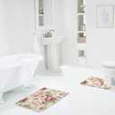 Bathroom Rugs- Pink Rose Pattern Set of 2, Microfiber Shaggy Carpet, Super Absorbent, Machine Washable,Non-Slip with U-Shaped Toilet for Bathroom, Tub, Shower