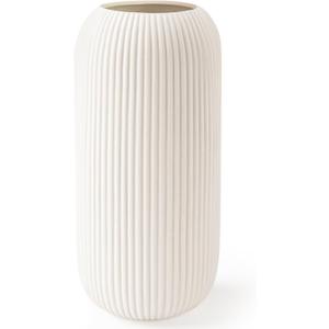 Ceramic Vase for Flowers  Modern Small Ribbed Textured Flower Vase for Home Decor, Pampas Grass, Decorative, Farmhouse, Coffee Table, Kitchen Centerpieces, Bookshelf and Home Living (White)