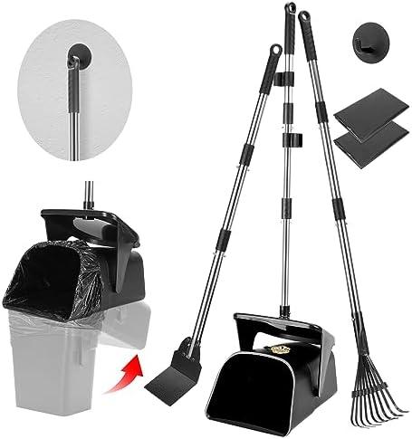 Pooper Scooper Large Swivel Bin & Rake & Spade with 20 Waste Bags and 1 Hook, 39.3" Long Handle Metal Dog Pooper Scooper for Yard, Easy to Clean Pet Waste Use on Grass, Dirt, Gravel or Flats