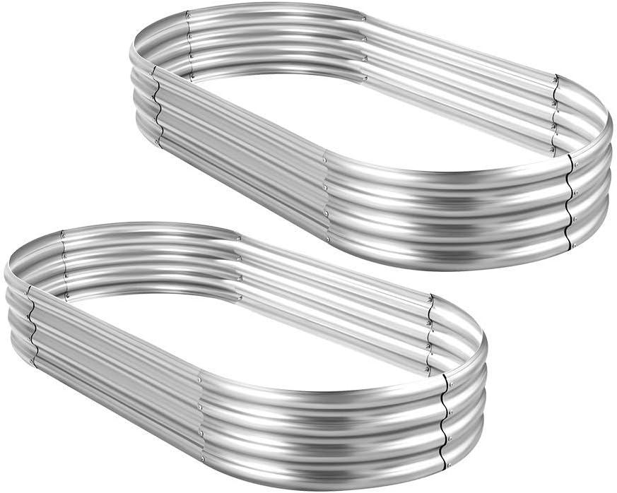 Land Guard 2Pcs Galvanized Raised Garden Bed Kit, Galvanized Planter Oval Large Metal Raised Garden Boxes Outdoor for Vegetables (421ft(2-Pack), Color A-silver)