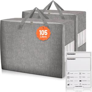 Karceyworth 2 Pack 85L Comforter Storage Bags, Extra Large Bedding Storage Bags with Category Card and Clear Window, Reinforced Handles & Zippers, Foldable Closet Organizers for Blanket Pillow