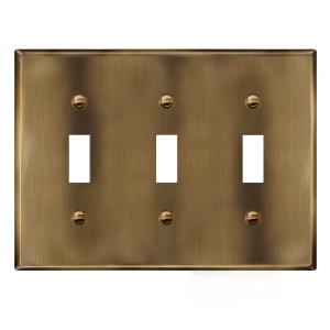 ENERLITES Triple Toggle Light Switch Metal Cover Plate, Stainless Steel Wall Plate, Corrosion Resistant, Standard Size 3-Gang 4.50" x 6.38", Stainless Steel 201, 7713-AB, Antique Brass