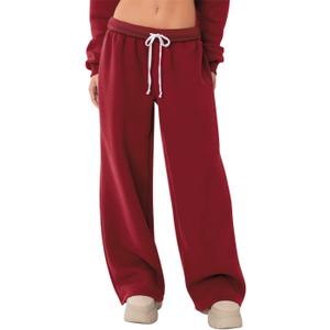 HeSaYep Women's Fleece Lined Sweatpants Wide Leg Thermal Winter Warm Baggy Sweat Pants with Pockets (Red), XS