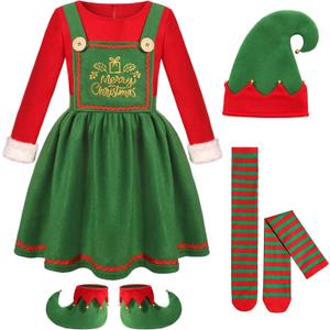 Gorkonpy Elf Costume for Girls Kids Christmas Outfit (5-6 Years)