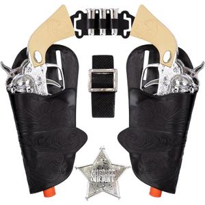 Art Creativity Cowboy Toy Gun Holster and Belt 9 Piece Set for Kids. 2 Toy Pistols, 1 Sheriff Badge, 2 Gun Holsters, and 3 Play Bullets, 1 Adjustable Belt, Old Western Action Belt for Sheriff