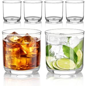 Kyraton Old Fashioned Whiskey Glasses Set of 6, PET Clear Plastic 11.5oz Heavy Duty Unbreakable Water Glasses Cup Tumbler Glassware for Beer, Milk, Scotch, Juice, Cocktail.