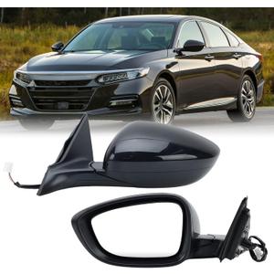 Left Driver Side Mirror Compatible with 2018-2025 Honda Accord LX Sport 1.5T Power Glass | Non-Heated | Paint to Match Repalces HO1320328 76258-TVA-A02 (3Pins-Black)