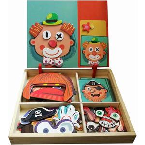 Wooden Magnetic Jigsaw Puzzles Toy, Toddler Craft Toys Educational Travel Puzzle Games Double Sided Drawing Easel for Boys and Girls