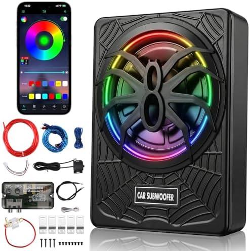 Vevitts 10 inch Subwoofer, Underseat Car 2000W Slim Subwoofer with Light, Enhanced Bass and Powered Subwoofer Car Audio with Mounting Wire Kit Fit Truck SUV Jeep MPV