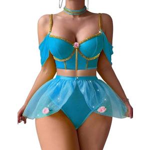 Mixxmix Lingerie Sets for Women Sexy Princess Costumes Cosplay Outfits Halloween Lingerie Roleplay with Bra and Panty, Blue, Size M