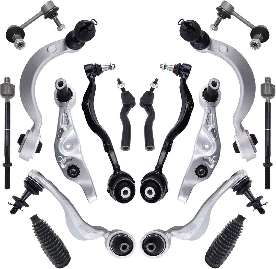 16pcs Front Suspension Kit Upper Lower Forward Rearward Control Arm with Ball Joint Sway Bar Link Inner Outer Tie Rod Boot Assembly Replacement for 2007-2017 Lexus LS460 RWD