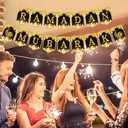 18 Pcs Eid Mubarak Banner, Ramadan Kareem Banner with Eid Mubarak Hanging Swirls Streamer Bunting, Ramadan Kareem Banner for Ramadan Decorations, Muslim Eid Mubarak Festival Garland Banner