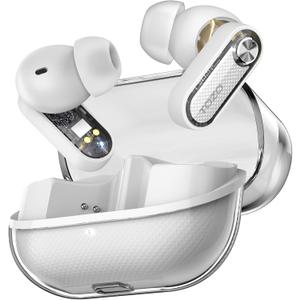TOZO Hybrid Active Noise Cancelling Wireless Earbuds, Bluetooth 5.4 Headphones, 10mm Drivers Deep Bass Stereo Sound, 4 Mics ENC AI Clear Calls, 32 EQ Customization via App, Crystal Case Design (White)