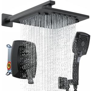 ELLO&ALLO Shower System with Tub Spout, Bathroom Rain Mixer Shower Combo Set, Single Handle Shower Faucet with Valve Matte Black