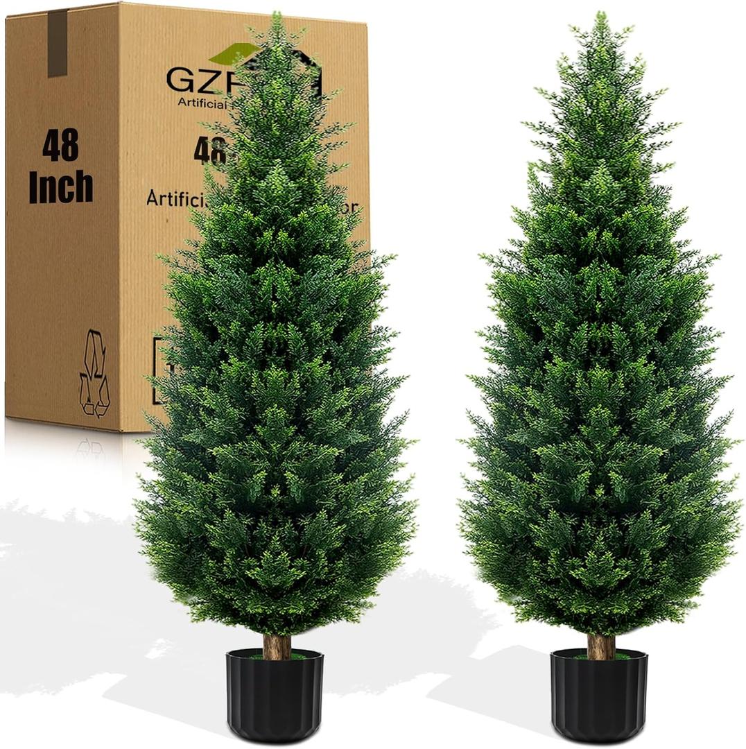 48-inch Artificial Cypress (2 Packs) - UV-Resistant Artificial Shrub with Pot, Suitable for Outdoor and Indoor use, Front Porch, Garden Decoration