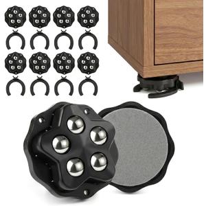 Furniture Sliders with 360 Self Adhesive Caster Wheels Mini Rollers for Furniture, Storage Bins & Appliances Black, (8, Black)