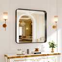 Bathroom Mirror for Wall, 30 Inch Square Mirror, Matte Black Metal Framed Square Vanity Mirror for Bathroom Bedroom Living Room Entryway, Anti-Rust, Tempered Glass, Hanging or Leaning