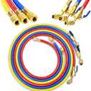 2025 New 29985 Plus II 1/4"HVAC Hose, 60" (5FT),with Compact Ball Valve, Refrigerant Hose with Standard 1/4" Flare Fittings, For Common Refrigerants, Red/Yellow/Blue, (Pack of 3)
