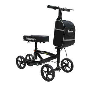 Steerable Knee Walker Deluxe Medical Scooter for Foot Injuries Compact Crutches, with Dual Rear on-Wheel Brake and Shock Absorption Under The Knee pad, Black