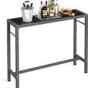 Mr IRONSTONE Outdoor Bar Table 47'' Patio Table Pub Height Dining Table with Waterproof Top and Hammer Finish Stand for Hot Tub, Garden, Backyard, Indoor